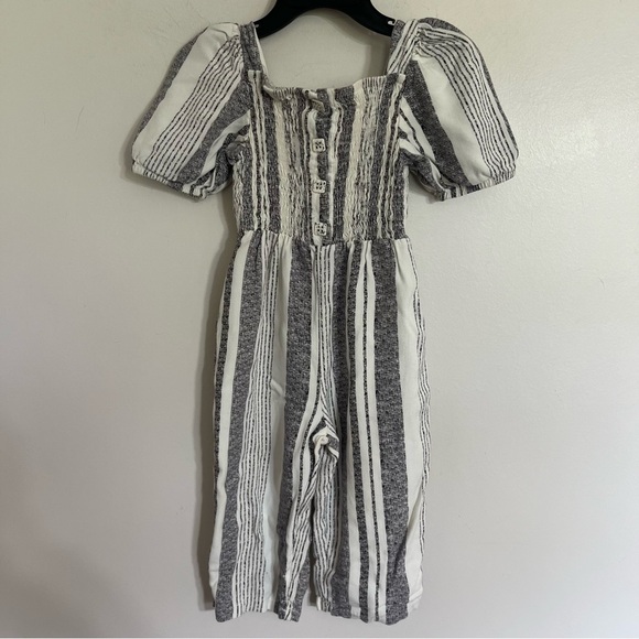 Toddler Girls Jessica Simpson Smocked Striped Jumpsuit Size 4T Gray & White - Picture 1 of 13